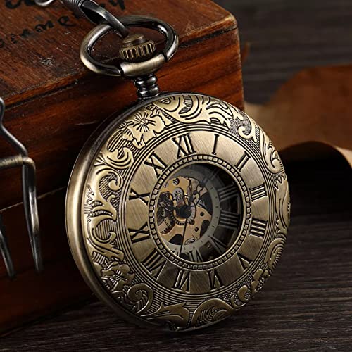 YINGMUZI Steampunk Handaufzug Mechanische Taschenuhr Ohne Batterie Vintage Hollow Roman Skeleton Fob Uhren Kette Anhänger Flip Clock Hochzeitstag Vatertag Weihnachten Geburtstagsgeschenk von YINGMUZI