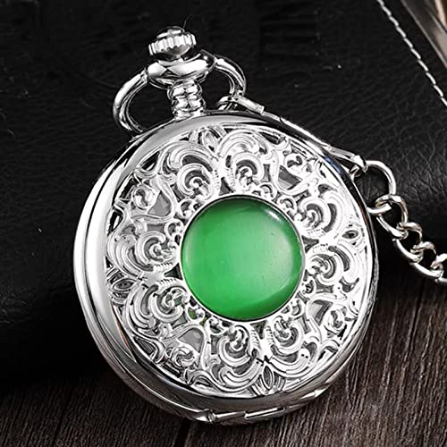 YINGMUZI Vintage Handaufzug Mechanische Taschenuhr Herren Skelettuhr Silber Steampunk Damen Fob Kette Uhr Edelstein Nachahmung Hochzeitstag Vatertag Weihnachten Geburtstagsgeschenk von YINGMUZI