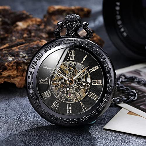 YINGMUZI Vintage Mechanische Taschenuhren Römische Ziffern Handaufzug Luxus Skeleton Steampunk Fob Uhr mit Kette Männer Frauen Collectio Hochzeitstag Vatertag Weihnachten Geburtstagsgeschenk von YINGMUZI