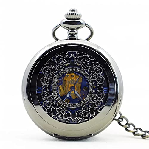 YINGMUZI Vintage Schwarz Mechanische Taschenuhr Retro Dragon Phoenix Handaufzug Hohle Fob Uhr Männer Frauen Halskette Kette Geschenk Hochzeitstag Vatertag Weihnachten Geburtstagsgeschenk von YINGMUZI