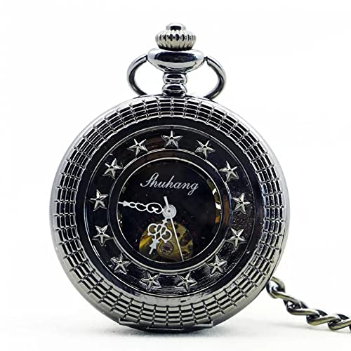 YINGMUZI Vintage Schwarz Vollstahl Hohl Mechanische Taschenuhr Für Herren Steampunk Skeleton Uhren Handaufzug Mechanische Taschenuhr Hochzeitstag Vatertag Weihnachten Geburtstagsgeschenk von YINGMUZI