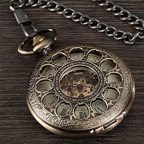 YINGMUZI Vintage Steampunk Herren mechanische Handaufzug Taschenuhr hohles römisches Zifferblatt Bronze Retro Skelettuhr FOB Kette Taschenuhren Hochzeitstag Vatertag Weihnachten Geburtstagsgeschenk von YINGMUZI