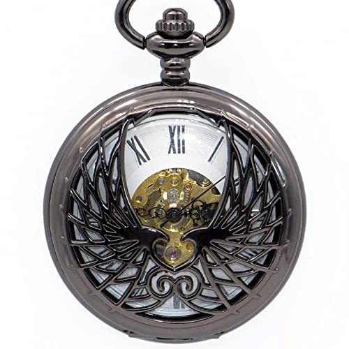 YINGMUZI Vintage mechanische Taschenuhr mit FOB-Kette Einzigartige Doppelseite offenes Skelett Unisex Handaufzug weißes Zifferblatt Uhren Hochzeitstag Vatertag Weihnachten Geburtstagsgeschenk von YINGMUZI