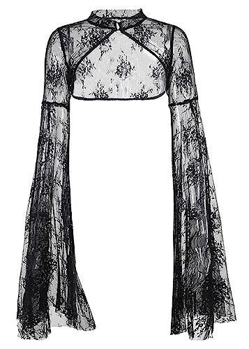 YINGWIN Goth Spitze Bolero Damen Festlich Gothic Kleidung Damen Spitzenbolero Gothic Oberteil Bolero für Abendkleider Langarm Boleros von YINGWIN