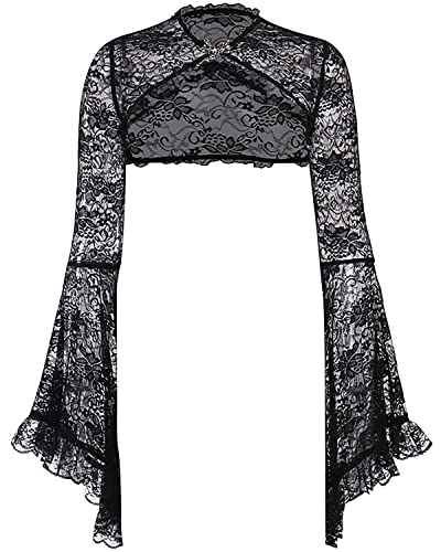 YINGWIN Goth Spitze Bolero Festlich Gothic Kleidung Damen Spitzenbolero Gothic Oberteil Bolero für Abendkleider Langarm Ausgestellte Ärmel Boleros für Damen von YINGWIN