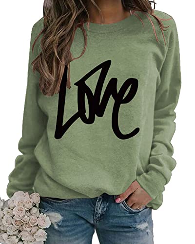 YINGWIN Pullover Damen Herbst Sweatshirt Love Briefe Drucken Langarm Rundhals Pulli Winter Frauen Sweatshirts für Damen Pullover Oberteile Herbst Sweatshirt Ohne Kapuze von YINGWIN