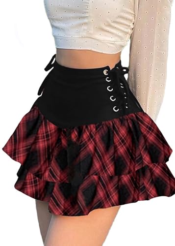 Y2k Tartan Stufenrock Damen Gothic Kleidung Damen Minirock Sexy Mini Skirt Rave Outfits for Women Sommer Röcke Weihnachtstag von YINGWIN