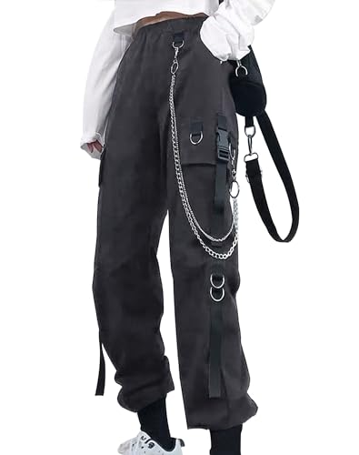 YINGWIN Cargohose Damen mit Hosenkette Gothic Kleidung Damen Goth Punk Y2k Techwear Hose Festival Hose Jogginghose von YINGWIN