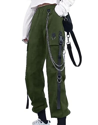 YINGWIN Cargohose Damen mit Hosenkette Gothic Kleidung Damen Goth Punk Y2k Techwear Hose Festival Hose Jogginghose von YINGWIN