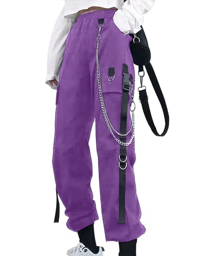 YINGWIN Cargohose Damen mit Hosenkette Gothic Kleidung Damen Goth Punk Y2k Techwear Hose Festival Hose Jogginghose von YINGWIN