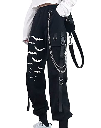 YINGWIN Cargohose Damen mit Hosenkette Halloween Fledermaus Hose Gothic Kleidung Damen Goth Punk Y2k Techwear Hose Jogginghose von YINGWIN