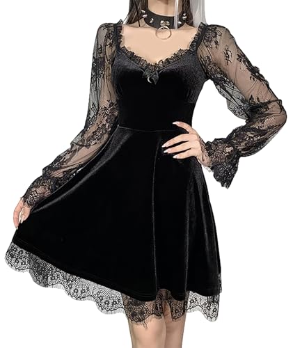 YINGWIN Elegante Kleider Damen Langarm V-Ausschnitt Kleid Abschlusskleid Cocktailkleid Gothic Kleidung Damen Kleid Hochzeitsgast Festliche Kleider von YINGWIN