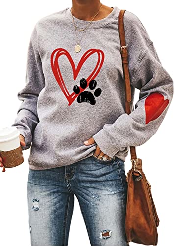 YINGWIN Pfote Herzdruck Pullover Damen Herbst Langarmshirt Herbst Pullover Sweatshirts für Damen Sweatshirt Ohne Kapuze von YINGWIN