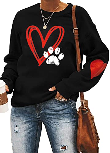 YINGWIN Pfote Herzdruck Pullover Damen Herbst Langarmshirt Herbst Sweatshirt Pullover für Damen Sweatshirts Ohne Kapuze von YINGWIN