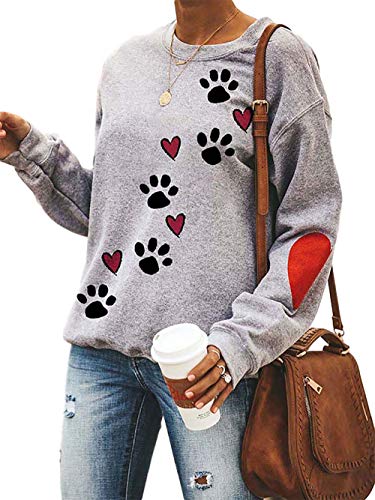 YINGWIN Pfote Spoor Herzdruck Pullover Damen Herbst Langarmshirt Herbst Sweatshirt Pullover Sweatshirts für Damen Sweatshirt Ohne Kapuze von YINGWIN