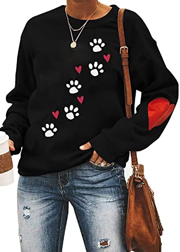 YINGWIN Pfote Spoor Herzdruck Pullover Damen Herbst Langarmshirt Herbst Sweatshirt Pullover Sweatshirts für Damen Sweatshirt Ohne Kapuze von YINGWIN