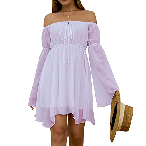 YINGWIN Piratenkostüm Damen Kleider Chiffonkleid Damen Off Shoulder Kleid Strandkleid Party Karneval Kostüm Piratin Kostüm Freizeitkleid Gebauschtes Rüschenkleid von YINGWIN