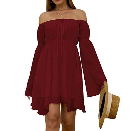 YINGWIN Piratenkostüm Damen Kleider Chiffonkleid Damen Off Shoulder Kleid Strandkleid Party Karneval Kostüm Piratin Kostüm Freizeitkleid Gebauschtes Rüschenkleid von YINGWIN