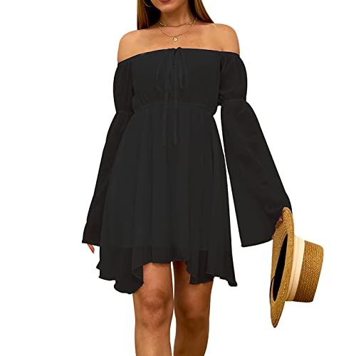 YINGWIN Piratenkostüm Damen Kleider Chiffonkleid Damen Off Shoulder Kleid Strandkleid Party Karneval Kostüm Piratin Kostüm Freizeitkleid Gebauschtes Rüschenkleid von YINGWIN