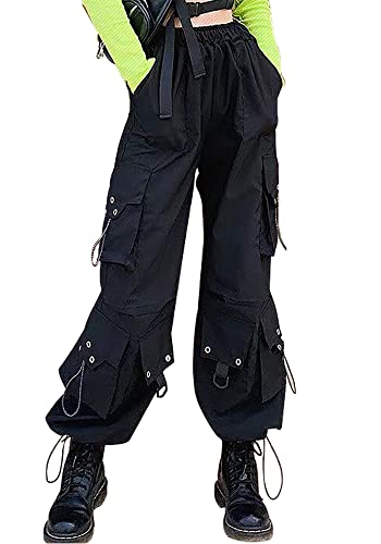 YINGWIN Cargohose Damen Mehrfachtasche Gothic Kleidung Damen Goth Punk Y2k Techwear Hose von YINGWIN