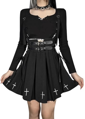 YINGWIN Strappy Faltenrock Street Lolita Y2K Strappy Mini Röcke Steampunk Damen, 2-schwarz, XXL von YINGWIN