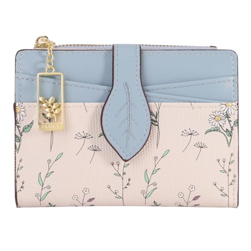 YINHEXI Geldbörse Damen Kompakt und Klein RFID Blocking Bifold PU Leder Kartenhalter Mini Geldbörse mit Münzfach für Damen Mädchen, Blatt Blau, Minimalistisch von YINHEXI