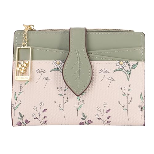 YINHEXI Geldbörse Damen Kompakt und Klein RFID Blocking Bifold PU Leder Kartenhalter Mini Geldbörse mit Münzfach für Damen Mädchen, Blattgrün, Minimalistisch von YINHEXI