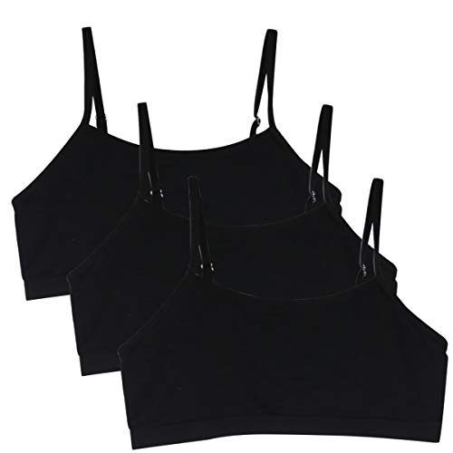 Zurück zu Schule 3 Stücke Mädchen-Sport-BHS-Westen Unterwäsche-Oben justierbarer Schulter-Bügel.YINI … (3 Pieces Black, XL(68cm super elastisch)) von YINI