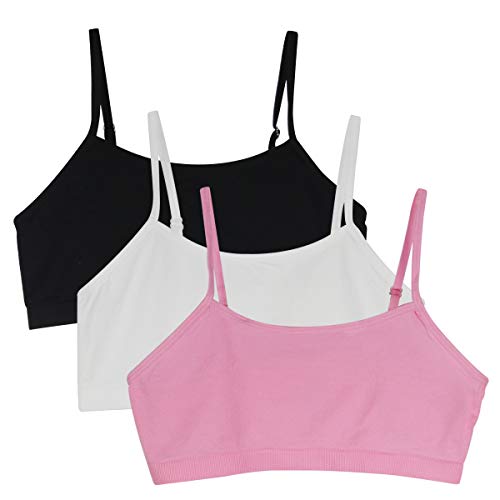Zurück zu Schule 3 Stücke Mädchen-Sport-BHS-Westen Unterwäsche-Oben justierbarer Schulter-Bügel.YINI … (3 Stück (schwarz/weiß/pink), L(64cm super elastisch)) von YINI