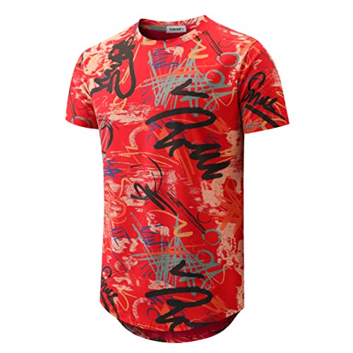YININF Herren Hipster Hip Hop All Over Graphic Longline T-Shirt, tiefes rot, 3X-Groß YININF Herren Hipster Hip Hop All Over Graphic Longline T-Shirt, tiefes rot, 3X-Groß von YININF