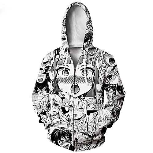 YININGDIANZI Unisex Ahegao Face T-Shirts Shorts Lebensecht 3D Druck Anime Hoodie Sweatpants Lustige Hoodies Weste, Kapuzenpullover mit Reißverschluss., XXL von YININGDIANZI
