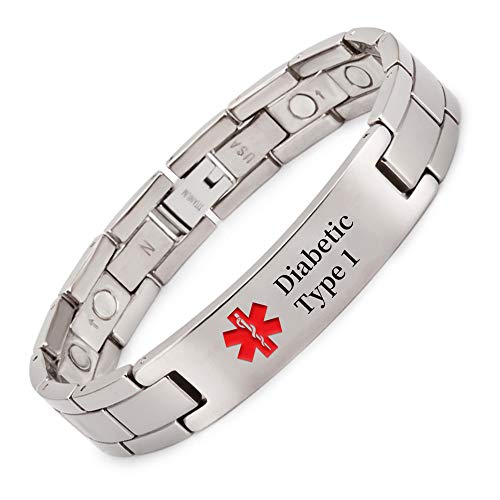 Armband für Herren, Titan, medizinisch, personalisierbar, 22 cm / 13 mm, Diabetiker-Typ 1 von YINOX