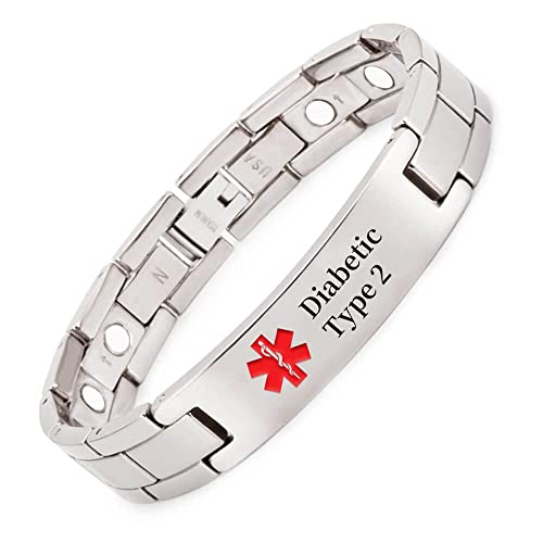 Armband für Herren, Titan, medizinisch, personalisierbar, 22 cm / 13 mm, Diabetiker-Typ 2 von YINOX