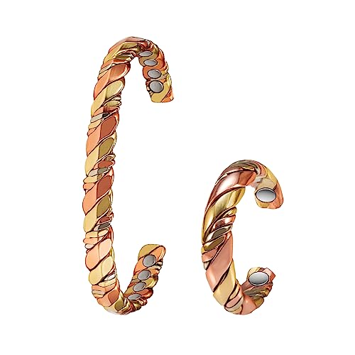 Reines Kupfer-Set, Magnettherapie-Arthritis-Schmuck für Männer und Frauen, Lymphdrainage-Magnetfeldtherapie-Armbänder und -Ringe, lindert effektiv Arthritis und Karpaltunnelschmerzen (3500 Gauss) (H) von YINOX