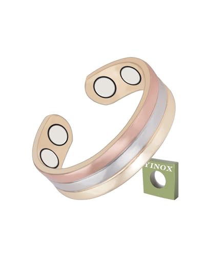 YINOX CPR-0950S-S Tri Tone Magnetischer Kupferring für Arthritis mit Gesundheits-Heilmagneten hinzugefügt Manschette Damen Herren von YINOX