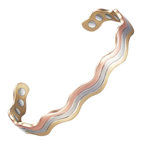 YINOX Magnetisches dreifarbiges geflochtenes Kupferarmband für Damen, 16 cm/8 mm, 16 cm, Kupfer, 16 cm, Kupfer, 16cm, Kupfer von YINOX