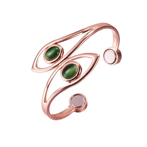 YINOX Damen-Armband aus supermagnetischem reinem Kupfer, 2 extra große grüne künstliche Opale und NdFeB-Magnete, inklusive Geschenkbox von YINOX