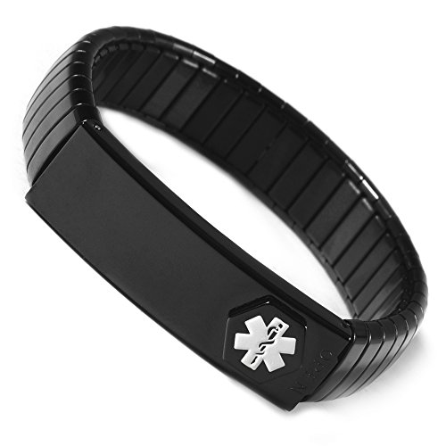 YINOX Medizinisches Notfall-Armband für Damen und Herren, elastischer Edelstahl, personalisierbar (Details in aufklappbarem Abschnitt, personalisierte medizinische Karte + Streifen gratis) von YINOX