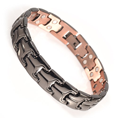 YINOX Magnetisches kupfernes Armband für Männer Gunmetal mit den starken Magneten 34pcs justierbar 21.5CM / 12MM COB-0104B von YINOX