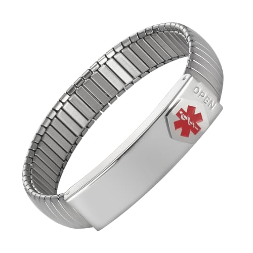 YINOX Medical Alert - Elastisches Armband aus Edelstahl für Damen und Herren in verschiedenen Größen in Silber und Gold, 17 cm, Nickel, Kein Stein von Wollet