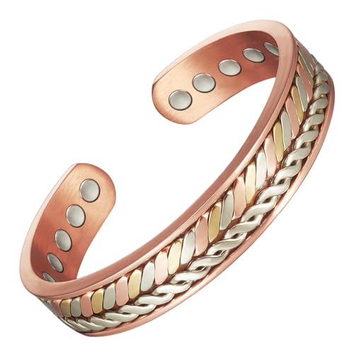 YINOX Superstarkes magnetisches Kupferarmband für Männer und Frauen, klassisches indisch gewebtes handgefertigtes Armband, enthält 10 übergroße NdFeB-Magnete (6,5 Zoll) (B) von YINOX
