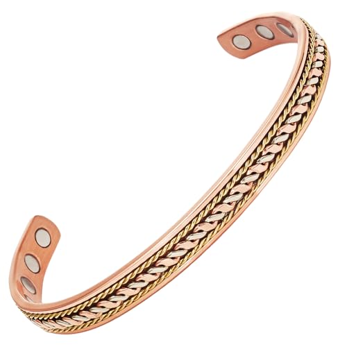 YINOX Superstarkes magnetisches Kupferarmband für Männer und Frauen, klassisches indisch gewebtes handgefertigtes Armband, enthält 10 übergroße NdFeB-Magnete (6,5 Zoll) (A) von YINOX