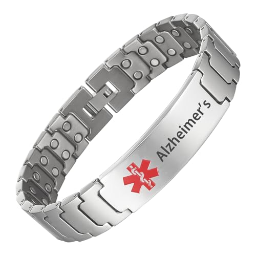 YINOX reines Titan männliches magnetisches Symbol medizinisches Armband, Notfall medizinisches Armband, Notfall Alarm Armband, Männer reines Titan magnetisches Armband (Alzheimer's) von YINOX