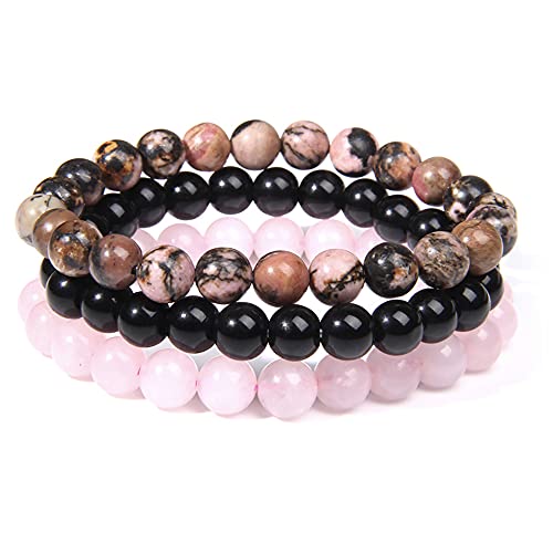 YINRIS Bra000028 Armband, 8 mm, natürliches rosa Kristall-Armband, Mahagoni-Armband, Obsidian-Armband, 3 Stück, Stretch-Armband, handgefertigtes Perlenarmband für Damen YINRIS Bra000028 Armband, 8 mm, natürliches rosa Kristall-Armband, Mahagoni-Armband, Obsidian-Armband, 3 Stück, Stretch-Armband, handgefertigtes Perlenarmband für Damen von YINRIS