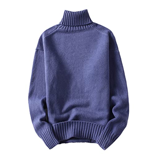 Herren Rollkragenpullover, Winter, leger, solider Strickpullover, Rollkragen-Wollpullover, blau, Large von YIOLEAMP