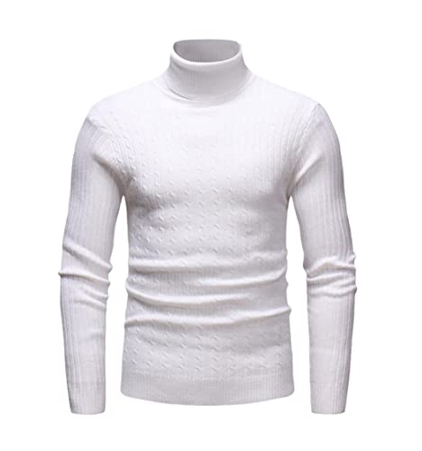 Herren Strickpullover mit Rollkragen, dick, Strickwaren, weiß, Large von YIOLEAMP