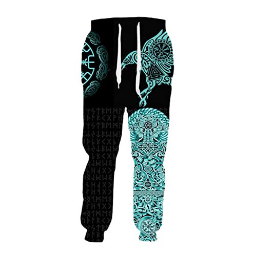 YIOLEAMP 3D Wikinger Rabe Tattoo Print Hose Herren Damen Casual Mode Sweatpants Harajuku Jogginghose, Hose 2, 36-41 von YIOLEAMP