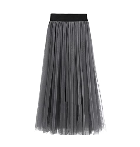 YIOLEAMP Frauen Elegant Bohemian Netz Rock Lady Herbst Lang Rock Schwarz Grau Damen Falten Straßenröcke, grau, 40 von YIOLEAMP