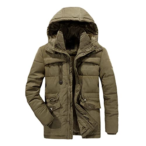 YIOLEAMP Herren Winter Dicke Kapuze Mäntel Pelzkragen Parka Casual Gepolsterte Daunenjacken, khaki, XXXXL von YIOLEAMP