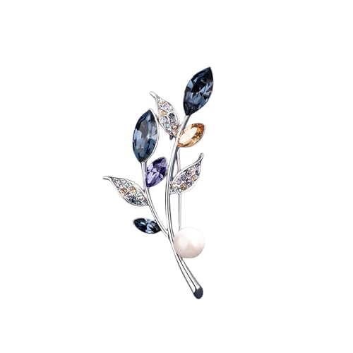 Broschennadeln for Damen und Mädchen, modischer Blumen-Kristall-Strass-Perlenschmuck (Grey : Blue, Size : OneSize) von YIORYO